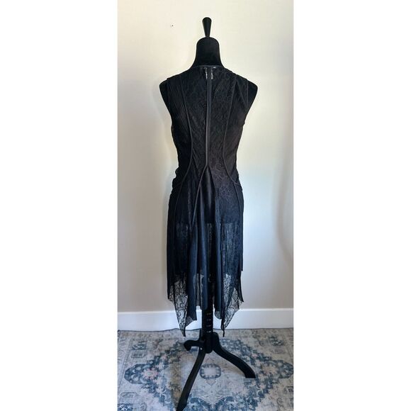 BCBGmaxazria Irregular Hem Black Stretch Lace Slip Dress Size XS (Fits like S\M) - Picture 4 of 9
